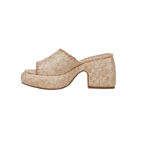 Sam Edelman Ilyse Beechwood Raffia Platform Block Heel Sandal Slides Size 9 - Picture 4 of 7